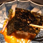 龍吟 - 銚子産　赤ムツの炭火焼 煎り米をまとわせた香煎仕立て うに醤油と共に