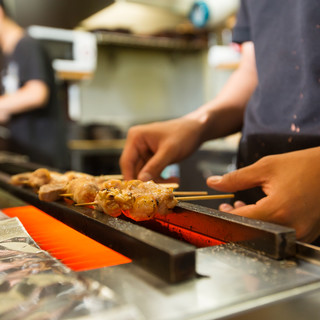 A rich `` Yakitori (grilled chicken skewers)'' menu, each grilled by hand!