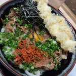 手打うどん くうかい - 肉冷たまの中 　磯辺揚げトッピング 非常にマニアックな食べ方ｗｗ