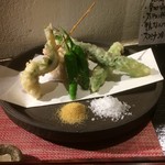 播州地酒 ひの - アスパラと太切り蓮根の天ぷら