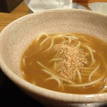 やまぐち - ＊焼きナスの冷たいソース・・中にはパスタと同じ粉で作った「素麺」が。 単品で頂いてもいいですし、鮎のソースとして頂いても合います。