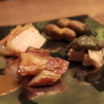 齋華 - 四種盛り 「金華豚のチャーシュー ピータンのポテサラ 生落花の紹興酒と醤油漬け パリパリ皮の豚バラ炙り 蒸し鶏の満願寺とうがらしソース」