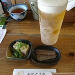 あなぐま亭 - 昼呑み(生ビール、椎茸出汁豆腐、鮪の生ハム)
