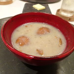 食堂セゾンドール - ◆熊本蓮根　大山なめこ　ポタージュ 大きな「なめこ」ですね。すりおろした蓮根の旨みを感じるポタージュ。