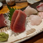 天史朗鮨 - お刺身盛り合わせ（ブリ、マグロ中トロ、平目、モクアジ、クエ、石鯛）