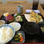 とこよだ - Aランチ（イワシの天麩羅・刺身セット・アイスコーヒー付き）990円