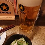 全力鶏 - ビール・お通し。