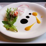 手打ち蕎麦とフレンチの やな木 - タラバ蟹のセルクル オレンジソースジャスミンの香り 粒マスタードとバルサミコ酢のソース