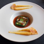 手打ち蕎麦とフレンチの やな木 - 秋野菜とあんぽ柿のテリーヌ トマトソースと柿のチャツネ