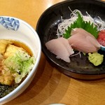 嘉文 - 生ビール､刺身三種盛り､煮魚､揚げ出し豆腐