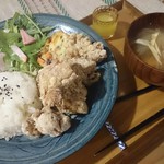 あわくら温泉元湯 - ご飯プレート(鶏の唐揚げ)