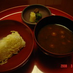 玄冶店 濱田家 - 食事（絹皮ごはんと赤だし・香の物）