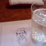 酒房しんせん - 焼酎、コースターには店主の似顔絵