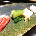 和しょく　えびはら - 増毛産ホッカイシマエビ　シントリ菜　ツブ貝　スミイカ