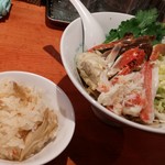 麺屋 六感堂 - 蟹づくし和え蕎麦（某日限定）＋ズワイ蟹と白舞茸の炊き込みご飯（限定チャコ飯）