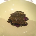 ル・ヴァンキャトル - アワビと肝・青海苔のソース、紫黒米のリゾット
