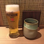 Ichigaya Tomoe - 生ビール（グラス） + お茶