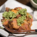 久遠の空 - 2017.11 横隔膜（ハラミとサガリ）のウニ和え 山葵 海苔で巻いて