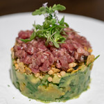 久遠の空 - 2017.11 頬肉のタルタル シリアル アボカド パクチー オレンジ ミント 春菊の新芽