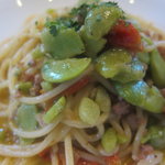 トラットリア エ ピッツェリア アミーチ - シチリア風ソーセージとそら豆のスパ（とりわけの半分）