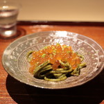 富小路 やま岸 - 小豆島の太素麺とイクラ、鮑の肝和え