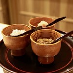 富小路 やま岸 - お供（ジャコ・明太子・柚子なめ茸）