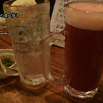 魚秀 - 生レモン割とレッドアイで乾杯