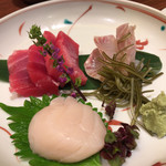 米福 - 米福(お造り三種盛り合わせ※本マグロ、スズキ、ホタテ)