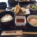 Kagonoya - 昼膳(キスと夏野菜の天ぷら盛り合わせ、牛すじと厚揚げの味噌煮ほか)