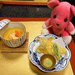 湯喜望 白扇 - 蒸物　茶碗蒸し&揚物　海老　ハタハタ　エリンギ　青唐