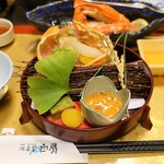 湯喜望 白扇 - 甘栗露煮　ブロッコリーカステラ&酢物　茹でズワイ蟹