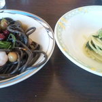 スカイダイニング256 スターゲイト - パスタ　いかすみ、　ペペロンチーノ