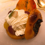 四季会席 香桜凛 - デザート 焼き柿 ゆり根のモンブラン♫