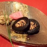 割烹 新多久 - 向付(女房)；焼漬の昆布巻に置き換えてくれました @2017/10/22