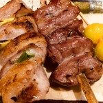 炭家 - ハツと豚トロ。