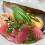 うを徳 - 2017.11 青森アカマンボウ（万鯛）バジルソース 青森ムール貝 カシューナッツ 胡桃