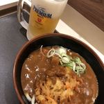 名代 富士そば - カレーかき揚げうどん&ビール