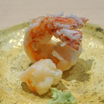 三谷 - １年間真空熟成の車海老の天ぷら　　鳳凰美田　純米大吟醸　２０１６と共に