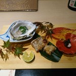 味あら井 - 蒸し岩牡蠣、のどぐろ塩焼き、煮蛸