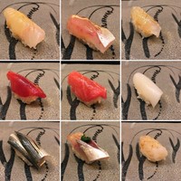 すし家 一柳 - 握り #平目、縞鯵、真鯛、漬け、中とろ #墨烏賊、こはだ、鯵、白海老 、馬糞雲丹