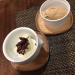 サラマンジェ ド ヨシノ - ペカンナッツの乗ったミルクのアイスクリームと私の大好きなプラリネのアイスクリーム