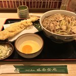 味奈登庵 - 肉南蛮そば大盛り＋穴子天ぷら＋玉子♡