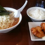 情熱食堂 - 醤油ラーメン&ミニ唐揚げ&ライス