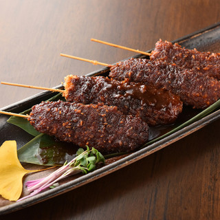 Nagoya specialty sticky pork miso skewers and Other sauces grated ponzu sauce