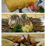 酒田和洋日本料理 - 出汁巻き玉子、炙り〆鯖、鶏揚げ