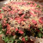 おうさか苑 - 「ねぎ焼き」（焼き上がり）：「ねぎ玉」と違い、こちらは生地を薄く焼くタイプ