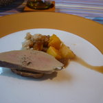 エルパーニャ ミロ - ハンガリー産フォアグラのコンフィーと自家製クルミパン　穴子とパパイヤのシェリー酒酢風味ソテー添え