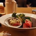 季節の野菜と貝のつけそば