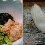 寿司栄 - カワハギの肝あえとカワハギのお刺身です♪