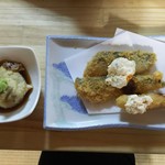 海さくら - 揚げ物、海老フライ、サンマフライ、と蓮根饅頭。